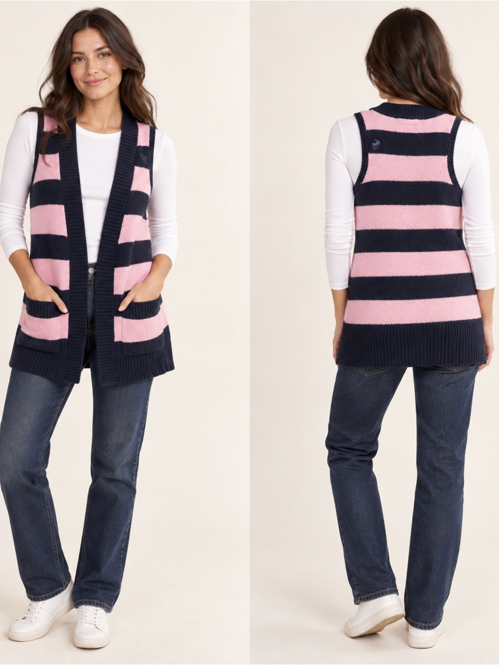 Abercrombie & Fitch Pink Navy Striped Wool Blend Sweater Vest S